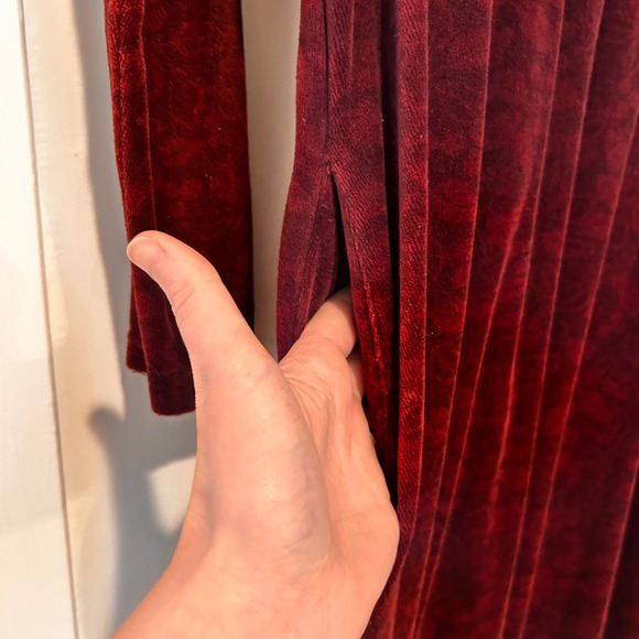 VTG Vermont Country Store Burgundy Velvet Burnout Floral Midi Dress Large Modest - Picture 3 of 9